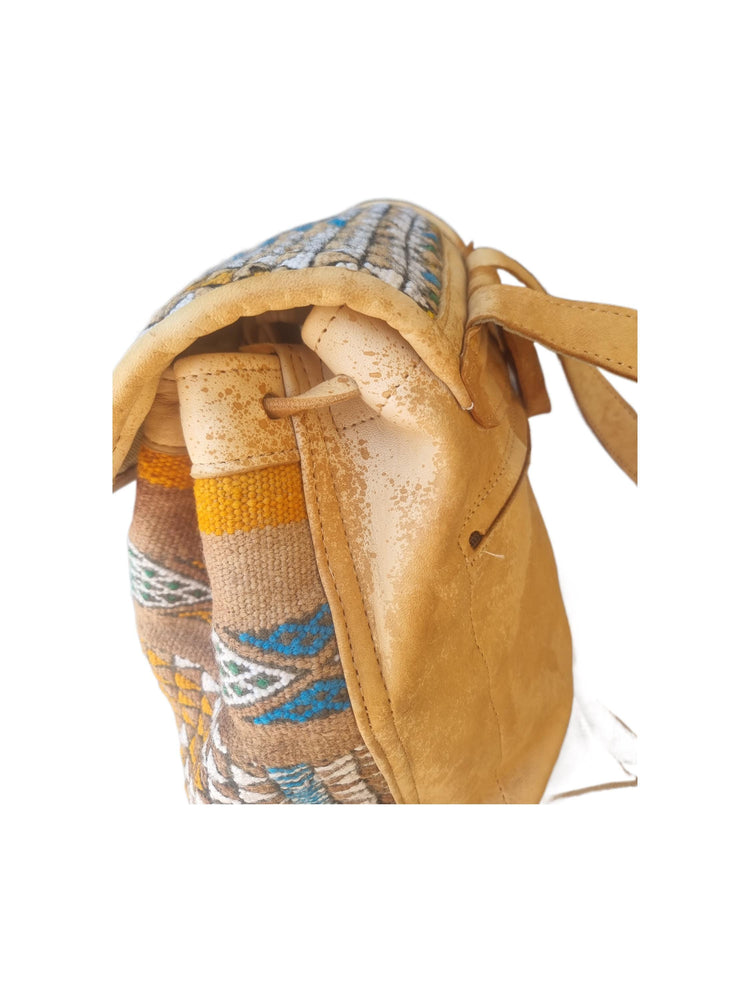 Ethnic Moroccan Kilim Backpack Purse, Large Leather Rucksack, Boho Shoulder Bag