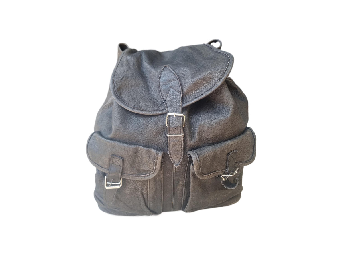 Oversized Leather Backpack, Large Drawstring Rucksack, Boho Biker Bag, Hippie Travel Bag, Unisex Rucksack