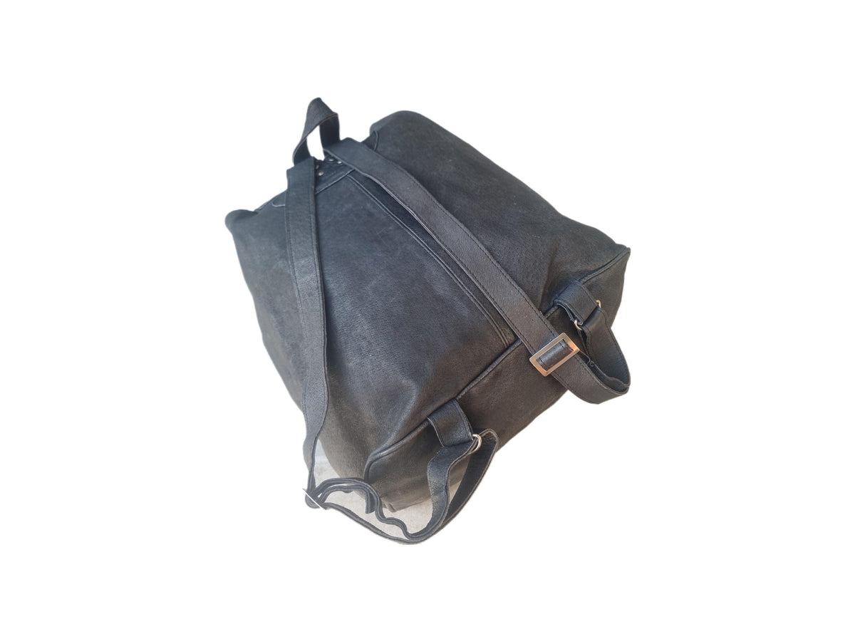 Oversized Leather Backpack, Large Drawstring Rucksack, Boho Biker Bag, Hippie Travel Bag, Unisex Rucksack