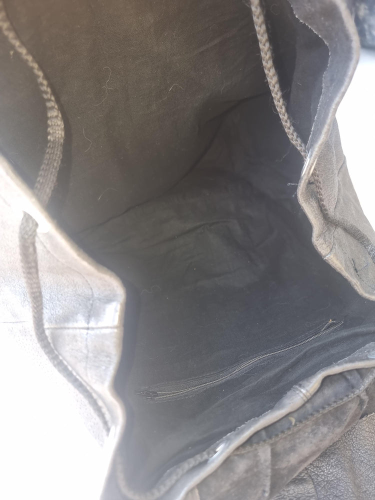 Oversized Leather Backpack, Large Drawstring Rucksack, Boho Biker Bag, Hippie Travel Bag, Unisex Rucksack