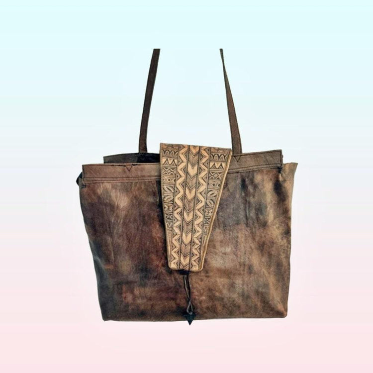Handmade African Leather Crossbody Bag: Large Tribal Boho Tote