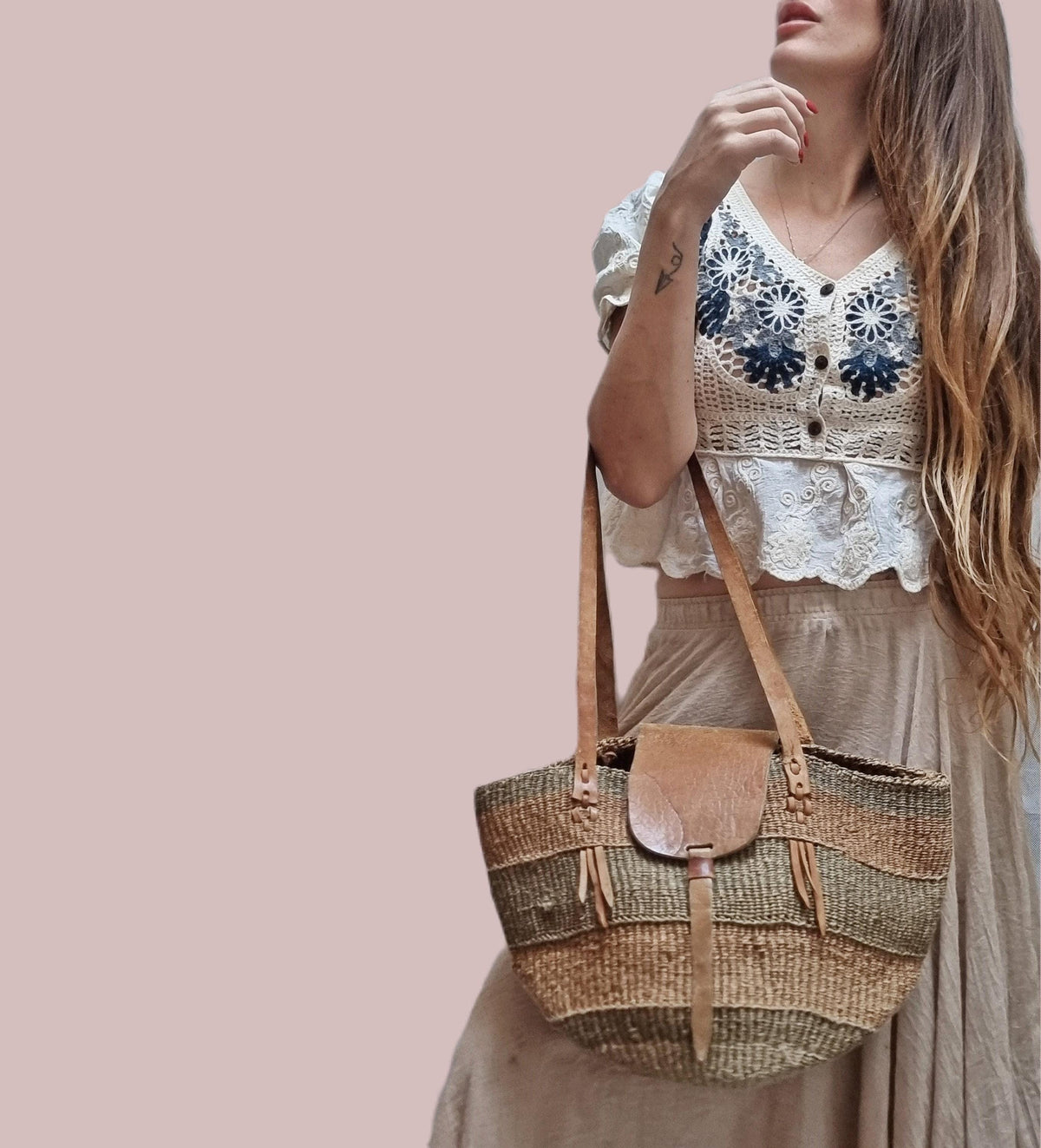 Handmade Sisal & Leather Kiondo Bag: African Boho Tote