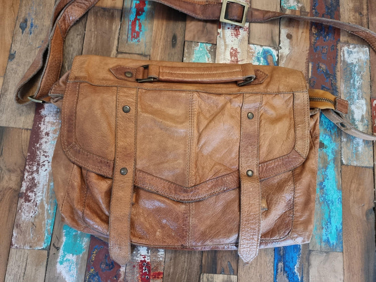 Y2K Leather Satchel: Large Tan Brown Boho Purse