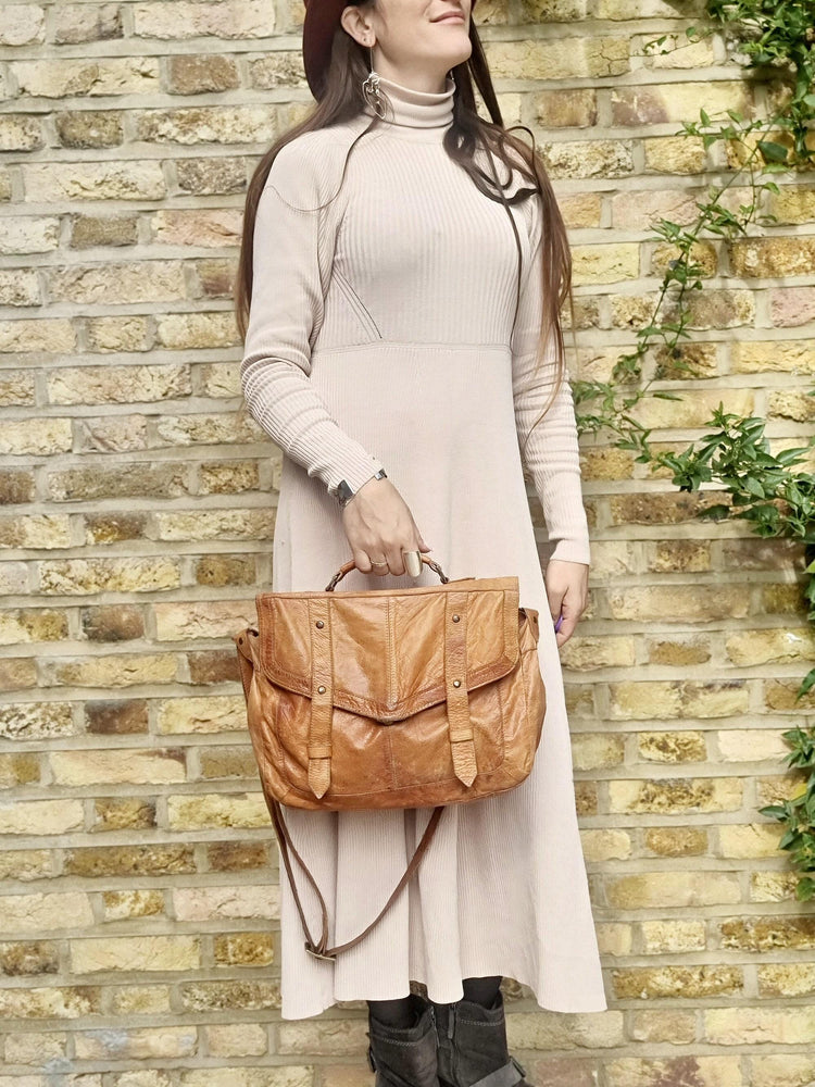 Y2K Leather Satchel: Large Tan Brown Boho Purse