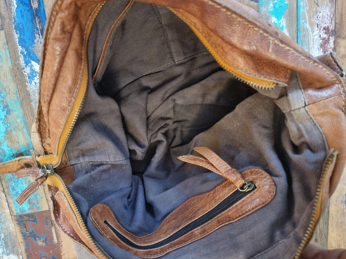 Y2K Leather Satchel: Large Tan Brown Boho Purse