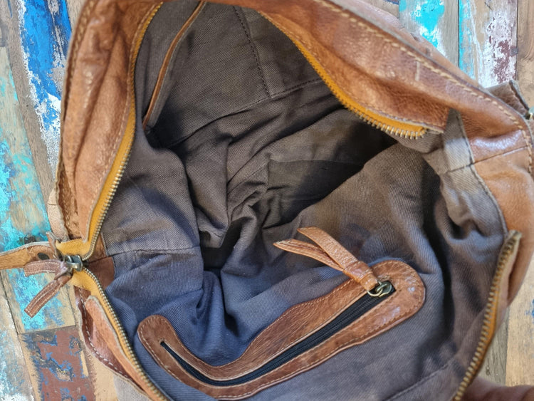 Y2K Leather Satchel: Large Tan Brown Boho Purse