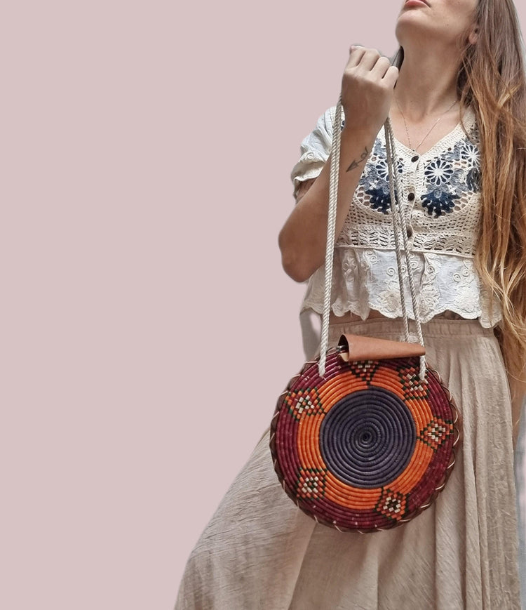 Woven Sisal & Leather Bucket Bag: Handmade African Boho Tote