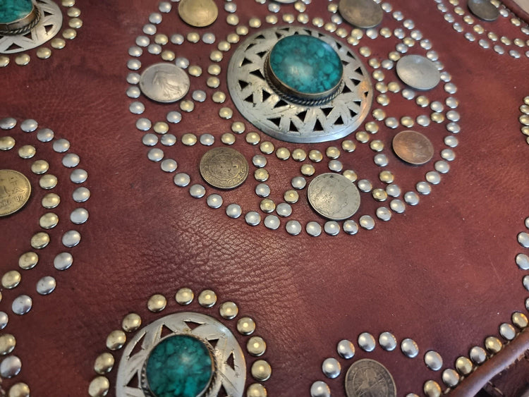 Studded Moroccan Leather Crossbody Bag: Vintage Festival Messenger