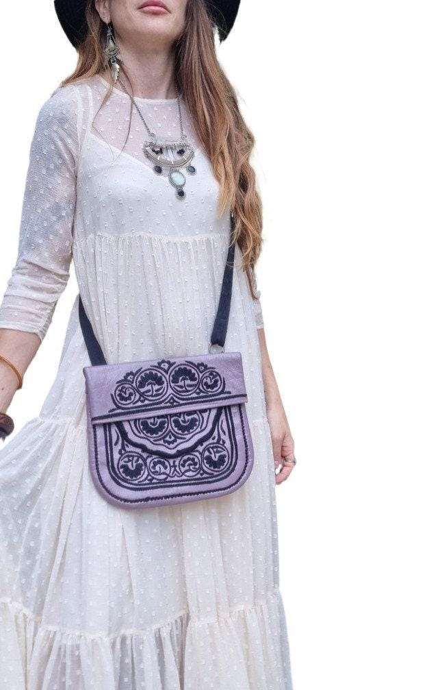 Moroccan Berber Leather Bag | Handmade Embroidered Boho Crossbody Purse