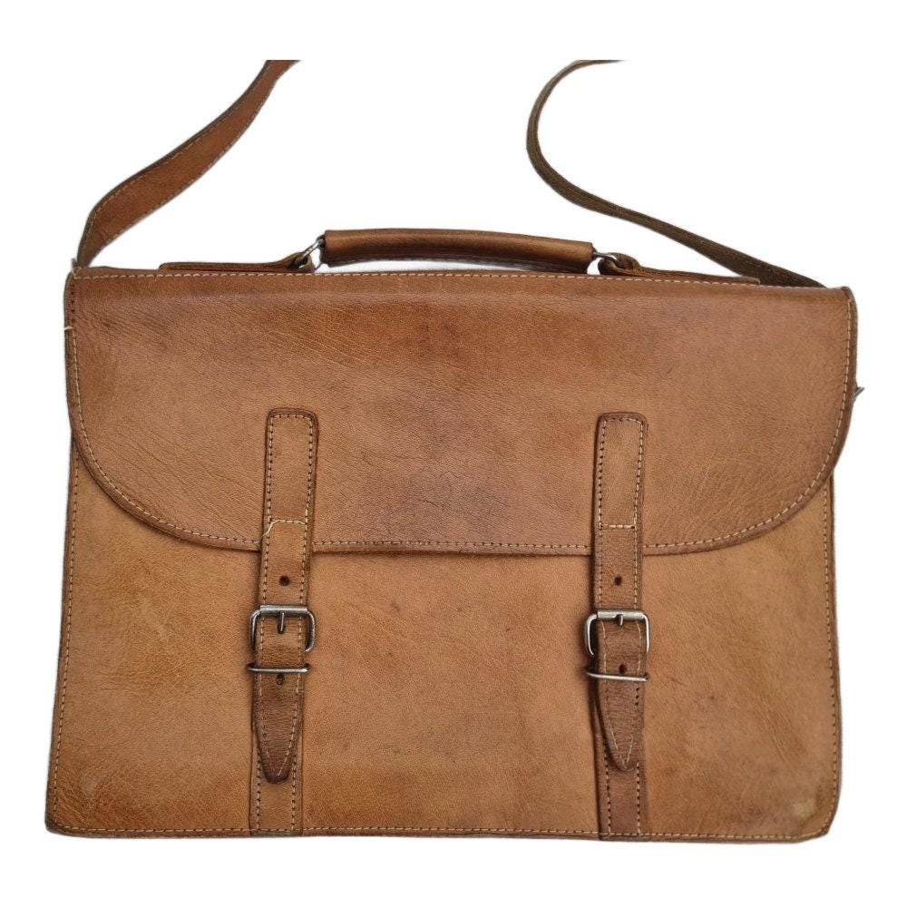 Vintage 70s Leather Messenger Bag: 15" Laptop Briefcase