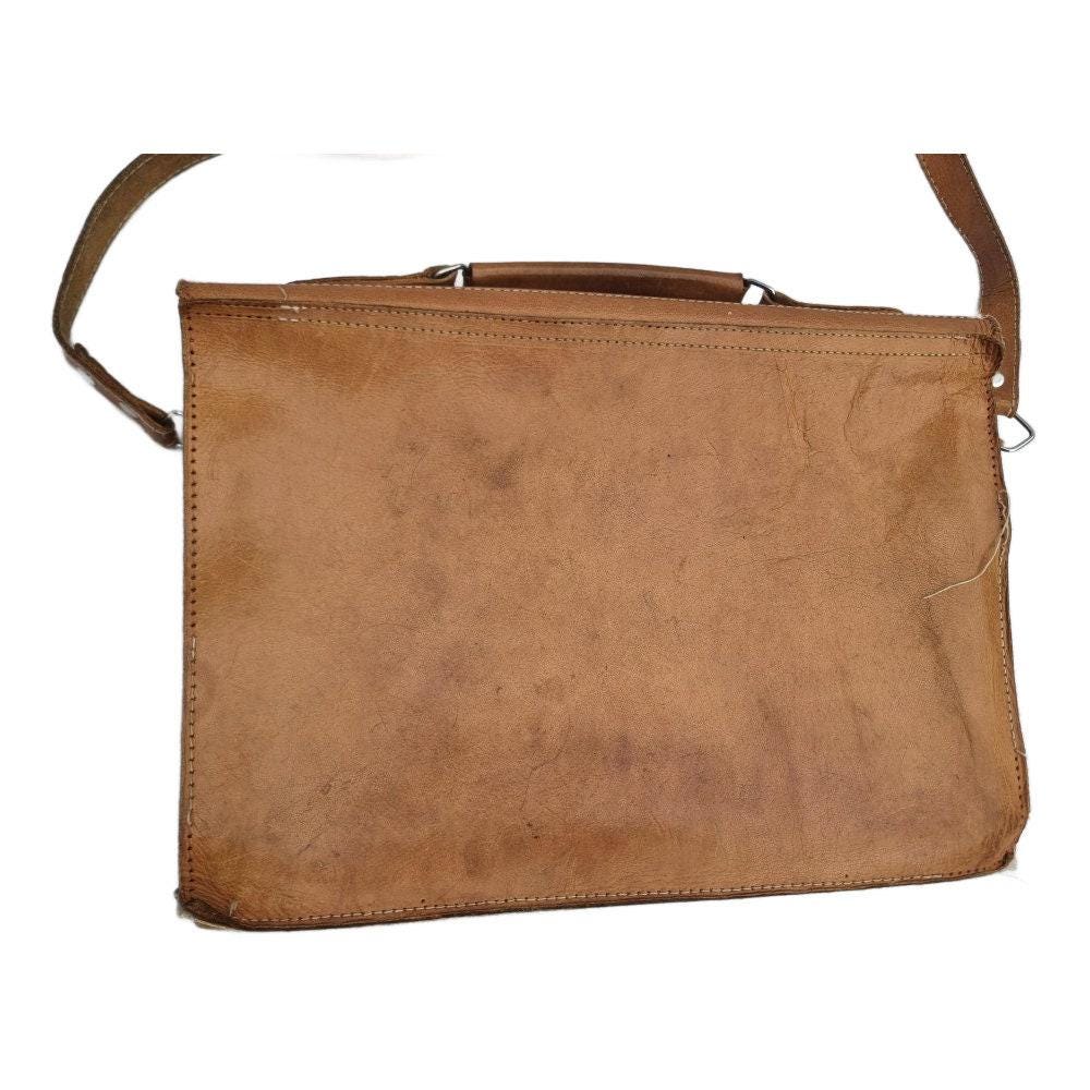 Vintage 70s Leather Messenger Bag: 15" Laptop Briefcase