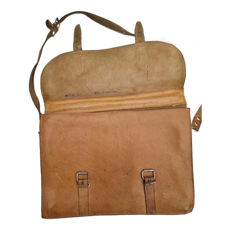 Vintage 70s Leather Messenger Bag: 15" Laptop Briefcase