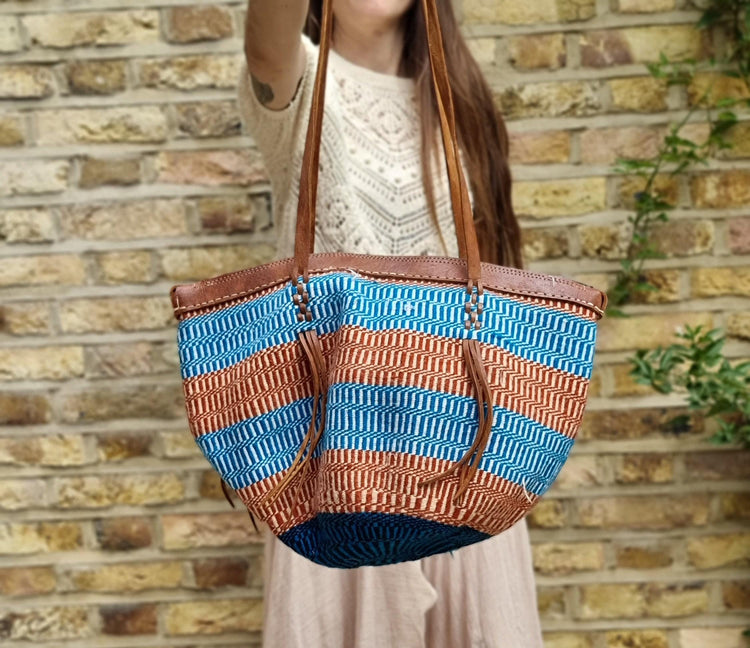 Vintage 70s Sisal Bucket Bag: Large Woven Straw & Leather Kiondo