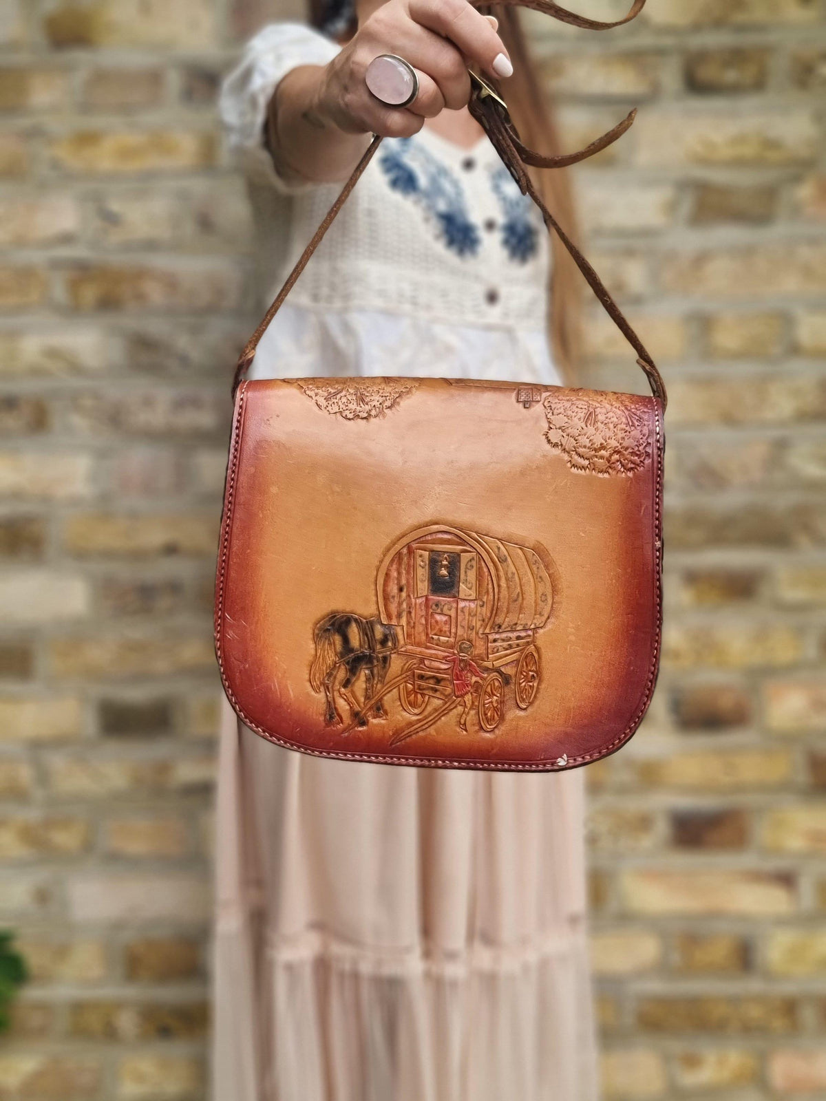 Vintage Tooled Leather Western Bag: Horse Design Cowgirl Purse