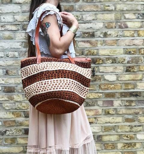 Large Woven Sisal Bucket Bag | African Leather Shopper | Boho Hippie Market Bag | Kenya Basket | Summer Beach Tote | Ethnic Handbag