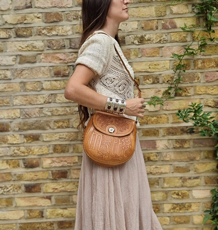 70s Tooled Leather Purse: Unique Western Floral Hippie Bag