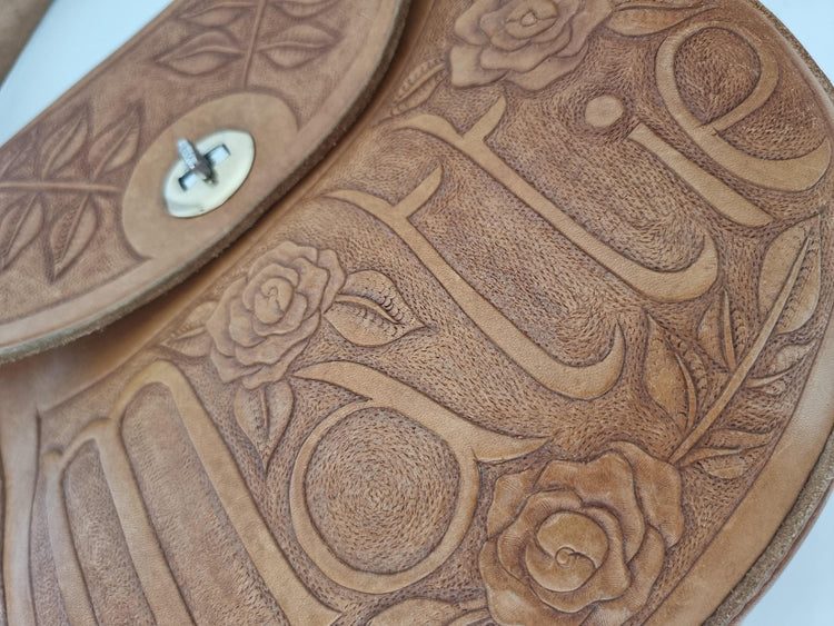 70s Tooled Leather Purse: Unique Western Floral Hippie Bag