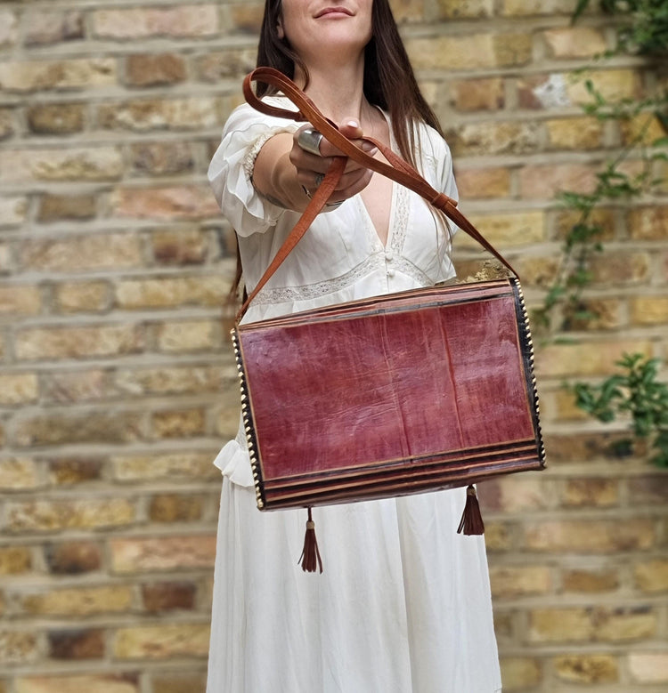 Unique African Elephant Leather Bag | Tooled Tribal Purse | Ethnic Crossbody Tote | Boho Safari Handbag | Vintage Leather Satchel