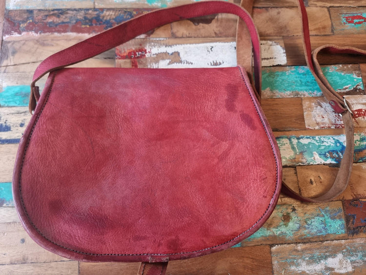Studded moroccan leather bag with blue stone - gypsy coin purse - ethnic african crafts - medium size saddle bag