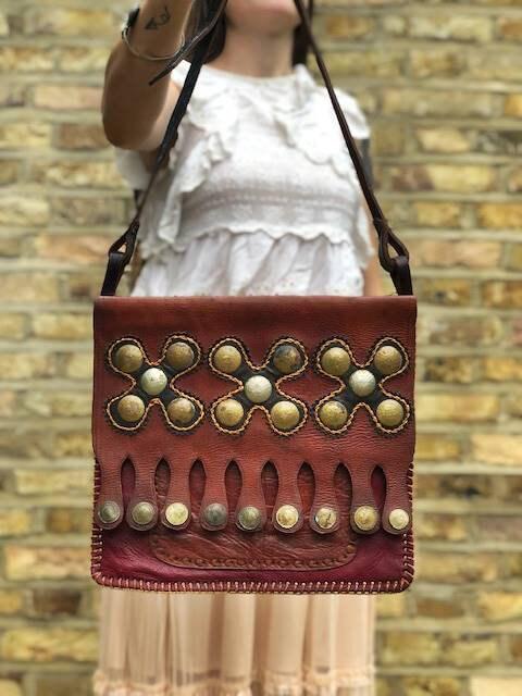 Unique Moroccan Gypsy Coins Leather Bag, Large Crossbody Purse, Artisan Berber Crafts