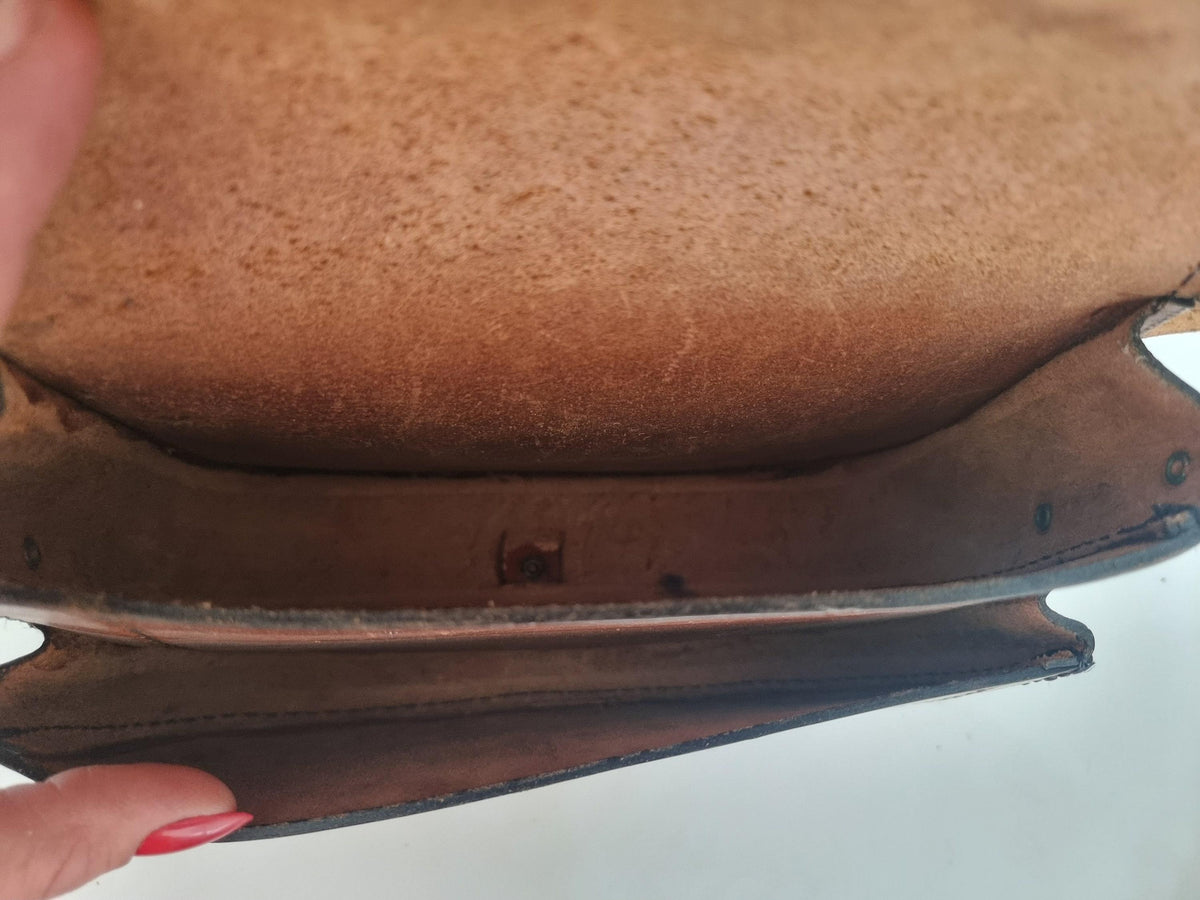 Unique 70s style tooled leather bag - hand-embossed boho shoulder purse - women festival bag