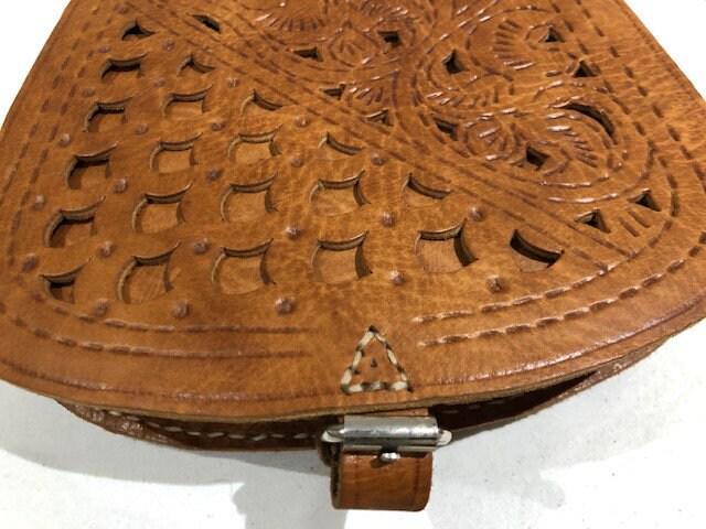 Floral Tooled Leather Crossbody Bag: Handmade Moroccan Boho Purse