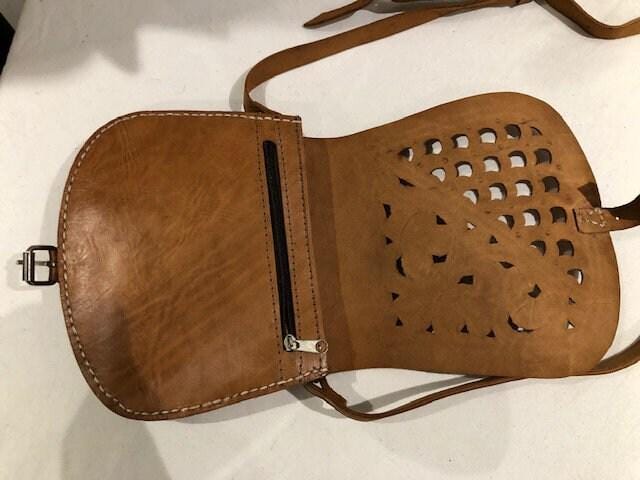 Floral Tooled Leather Crossbody Bag: Handmade Moroccan Boho Purse