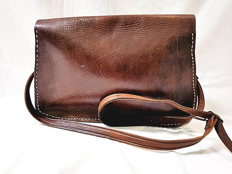Vintage Moroccan Leather Fringe Bag: Braided Tassel Boho Purse