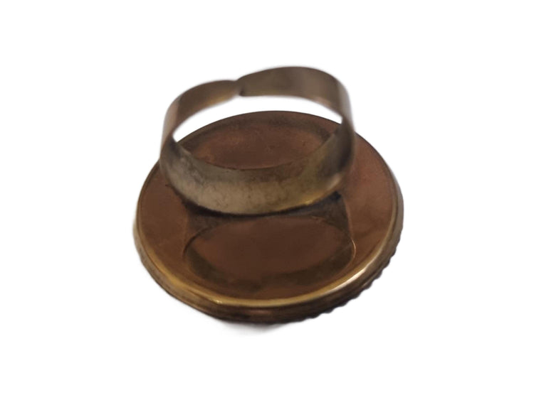 Boho Brass Statement Ring: Tibetan Coral & Malachite Adjustable Jewelry