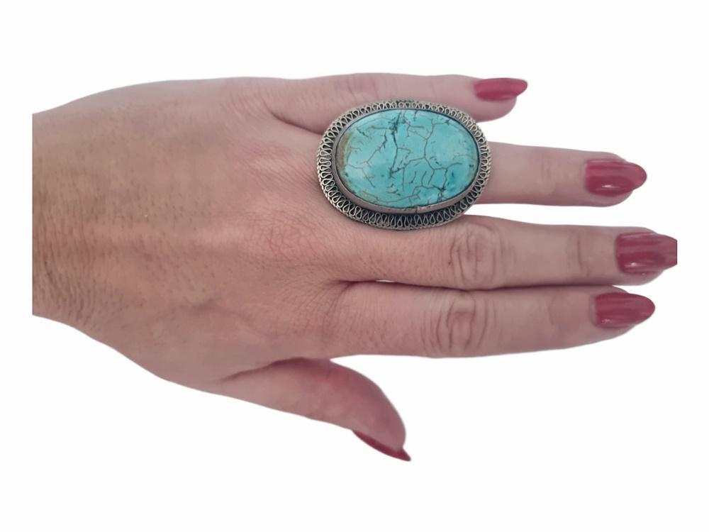 Vintage Turquoise Statement Ring, Adjustable Silver Boho Ring, Tribal Turquoise Ring, Western Jewelry, Native Style Ring, Gift for Her