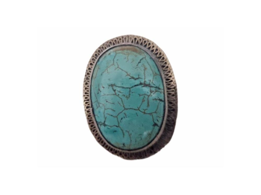 Vintage Turquoise Statement Ring, Adjustable Silver Boho Ring, Tribal Turquoise Ring, Western Jewelry, Native Style Ring, Gift for Her