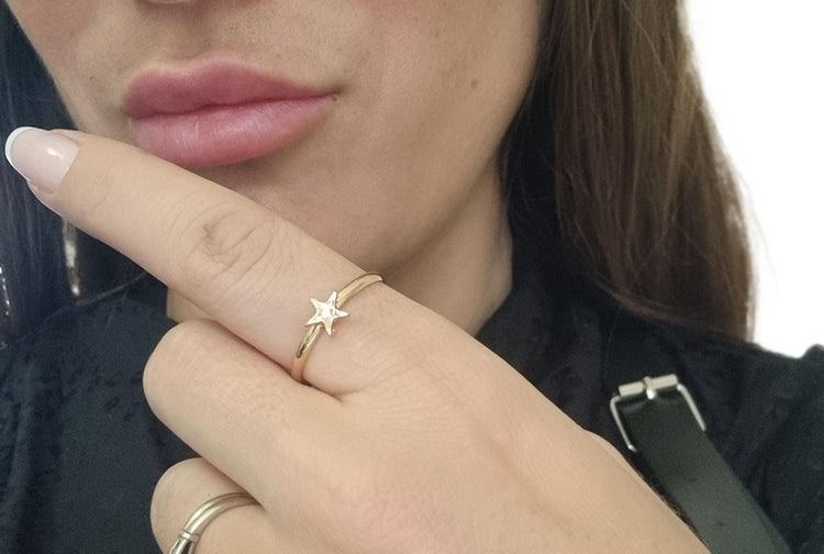 Dainty Gold Star Ring, Adjustable Minimalist Stacking Ring, Celestial Jewelry, Tiny Star Band Ring, Boho Gift for Her