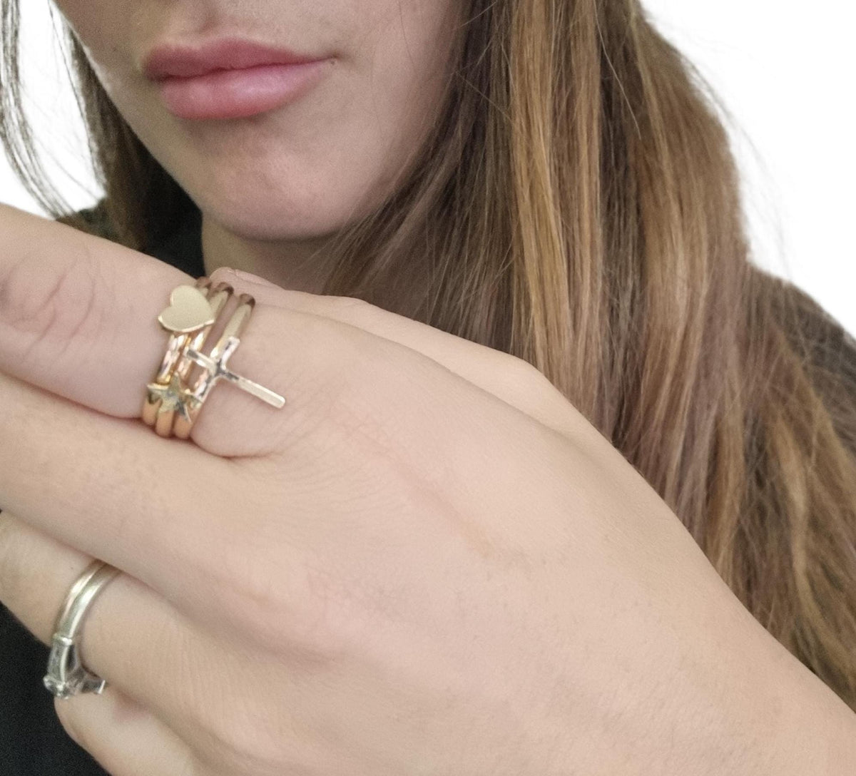 Dainty Gold Heart Ring, Adjustable Minimalist Stacking Ring, Celestial Jewelry, Tiny Heart Band Ring, Boho Gift for Her