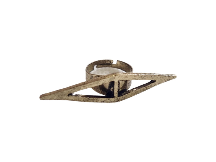 Gold Triangle Double Ring: 80s Art Deco Statement Jewelry