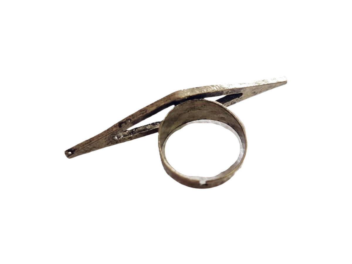 Gold Triangle Double Ring: 80s Art Deco Statement Jewelry