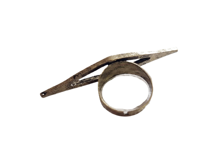 Gold Triangle Double Ring: 80s Art Deco Statement Jewelry