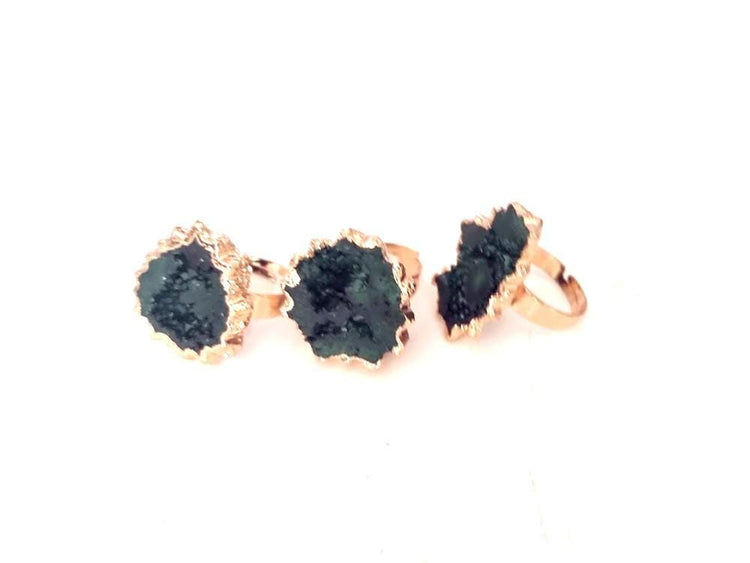 Raw Green Crystal Ring: Adjustable Gold-Plated Boho Statement Ring