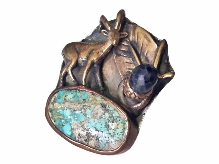 One of a Kind Aries Ram Ring, Turquoise Statement Ring, Zodiac Jewelry, Adjustable Gemstone Ring, Handmade Spiritual Gift for Her