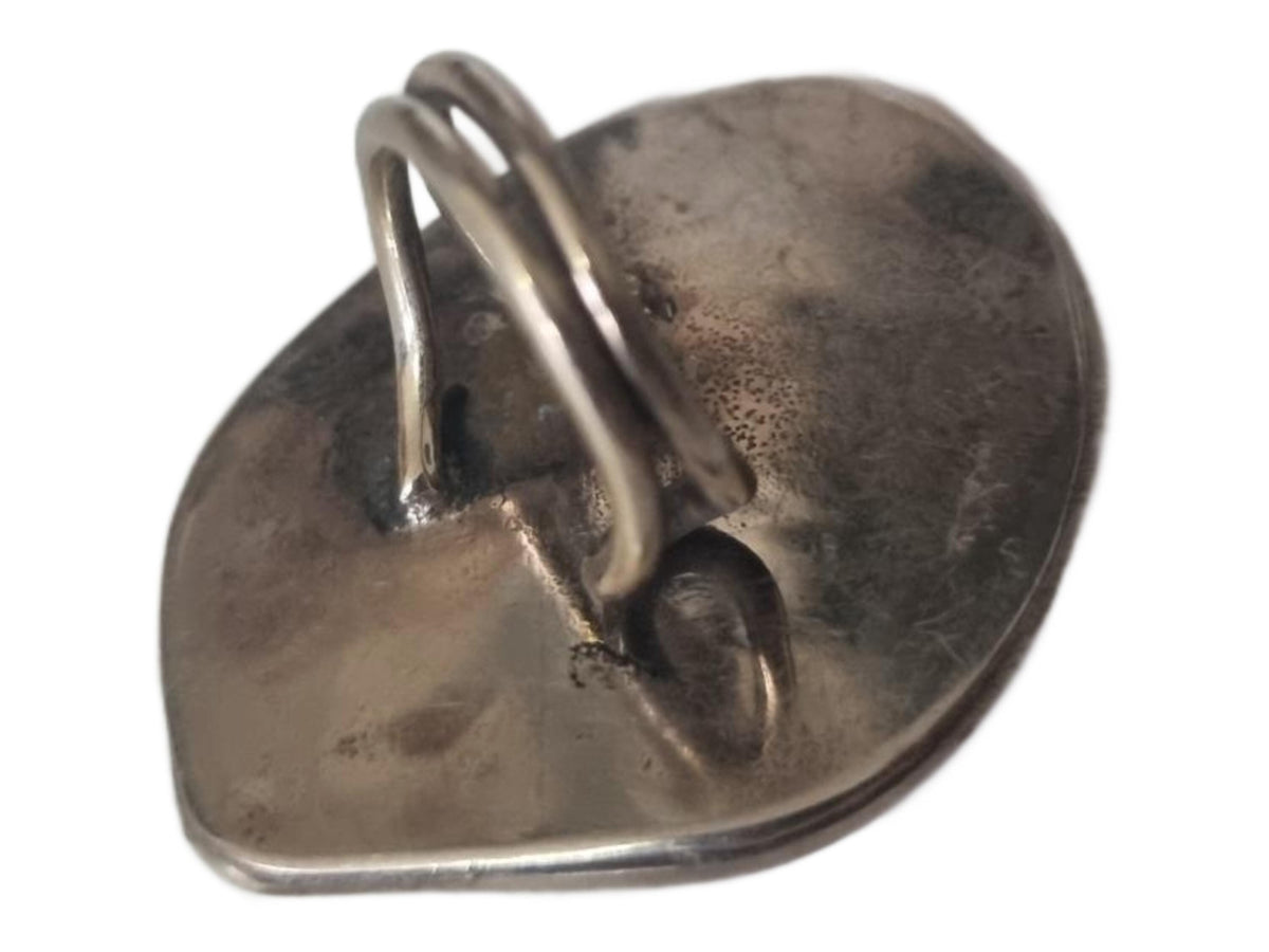 Turquoise Elephant Ring: Hammered Brass, Freshwater Pearl, Adjustable