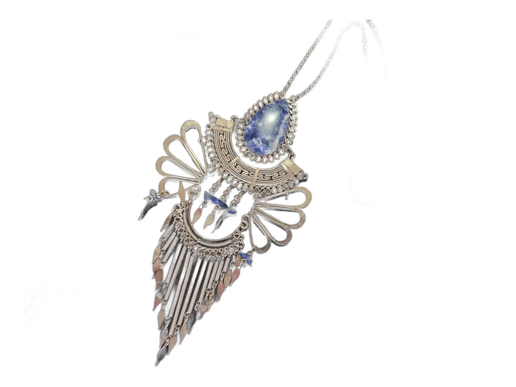 Lapis Lazuli Statement Necklace: Alpaca Silver Boho Jewelry