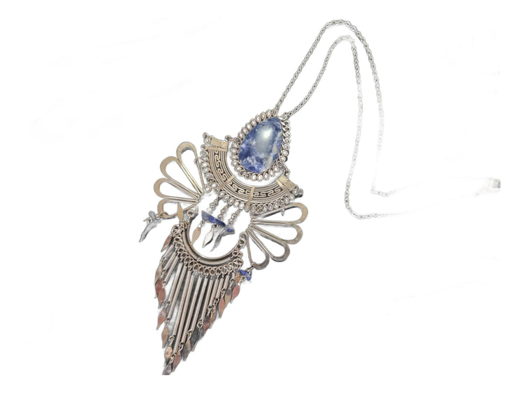 Lapis Lazuli Statement Necklace: Alpaca Silver Boho Jewelry