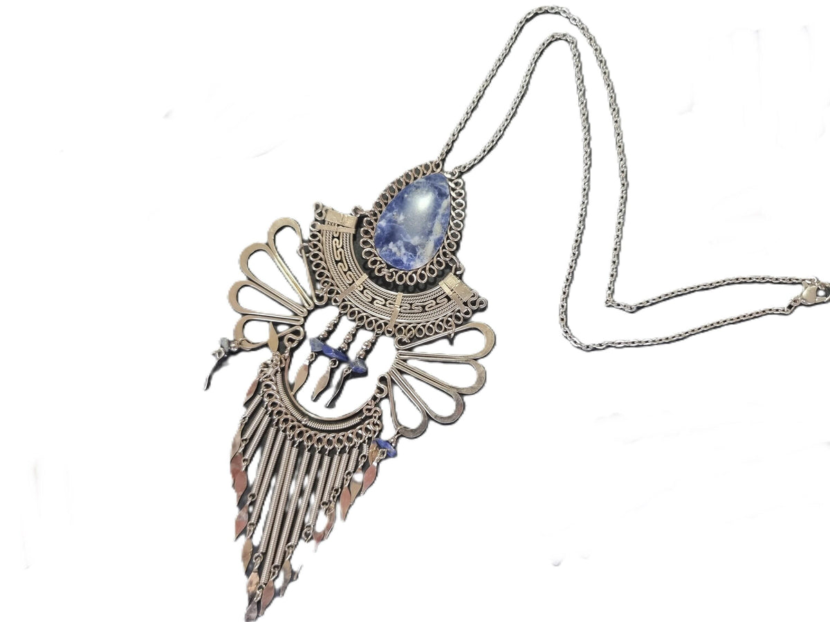 Lapis Lazuli Statement Necklace: Alpaca Silver Boho Jewelry