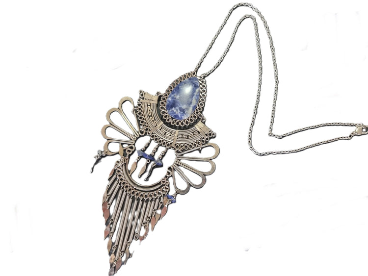 Lapis Lazuli Statement Necklace: Alpaca Silver Boho Jewelry