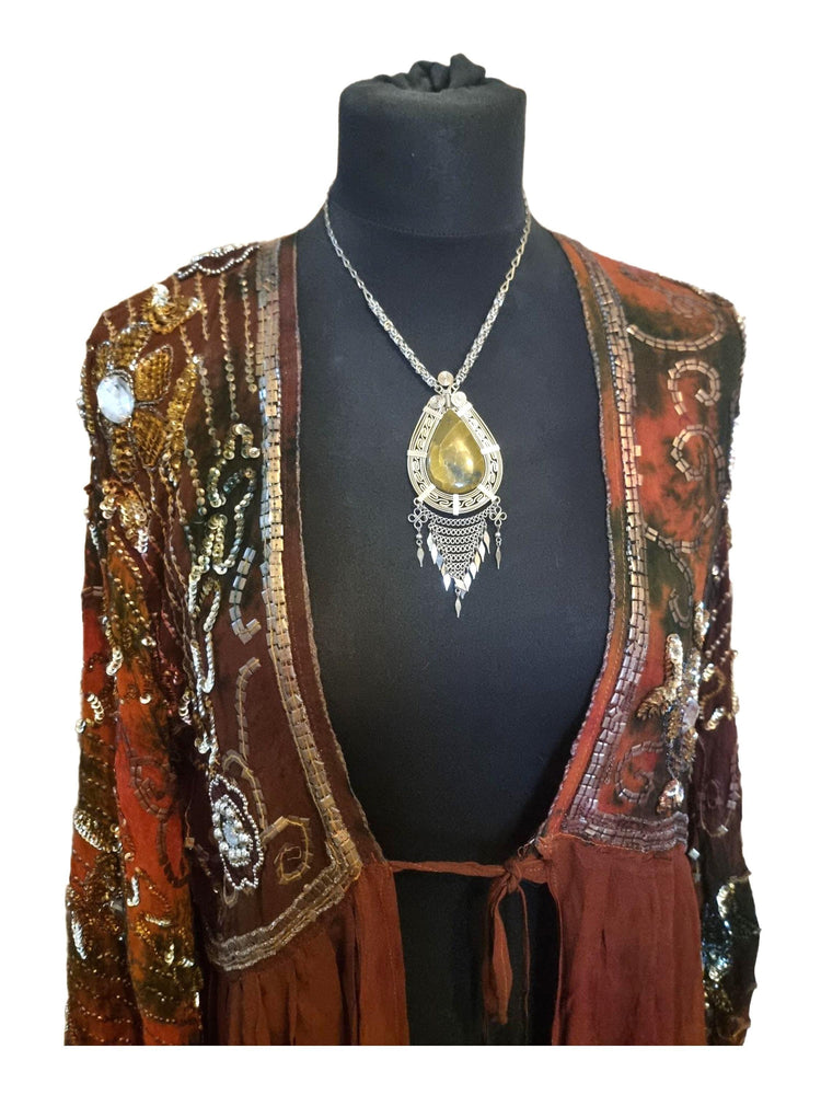 Boho Alpaca Silver Pendant Necklace: Green Peruvian Opal, Native American Style