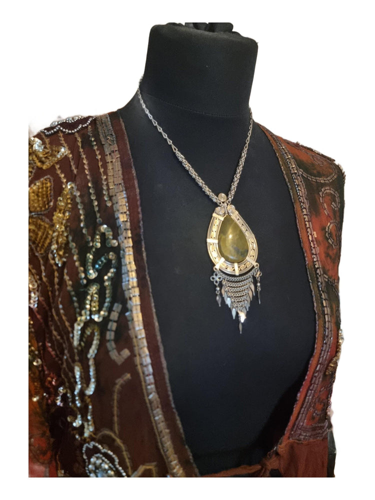Boho Alpaca Silver Pendant Necklace: Green Peruvian Opal, Native American Style
