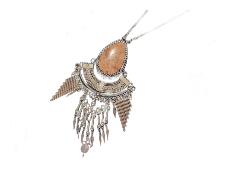 Boho Brown Jasper Necklace: Alpaca Silver, Vintage Western Jewelry