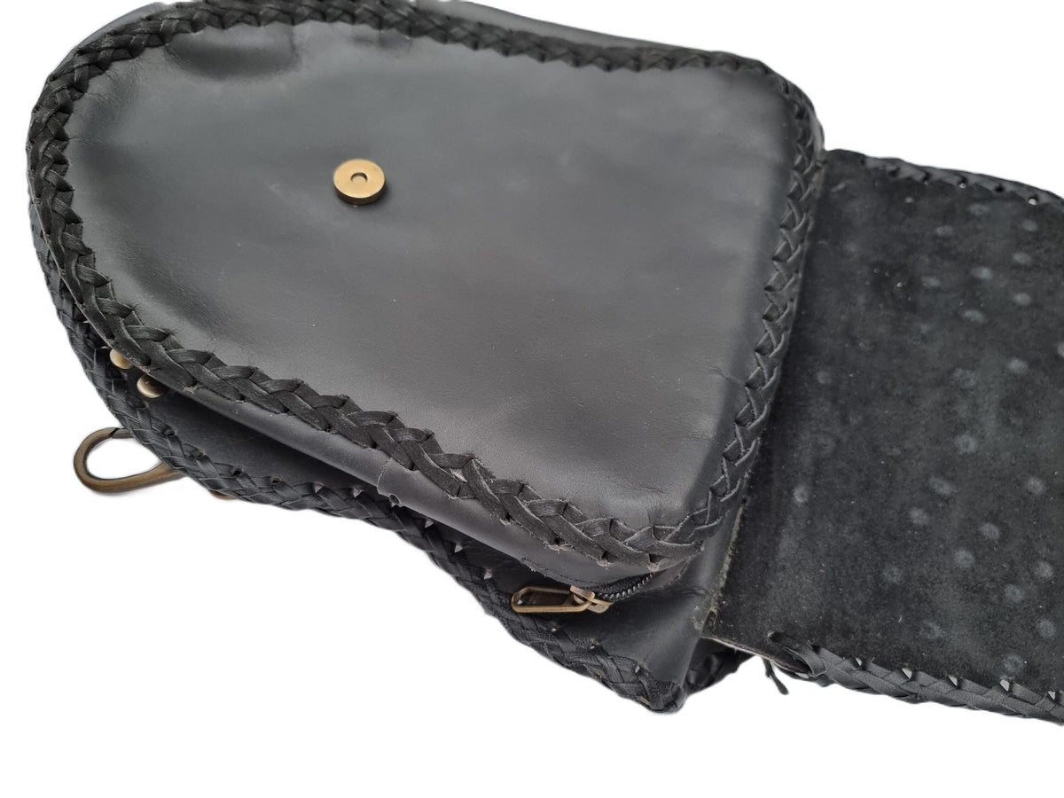 Steampunk Leather Backpack, Black Leather Rucksack, Leopard Hair Backpack, Punk Goth Backpack, 80s Vintage Style Bag, Handmade Unisex