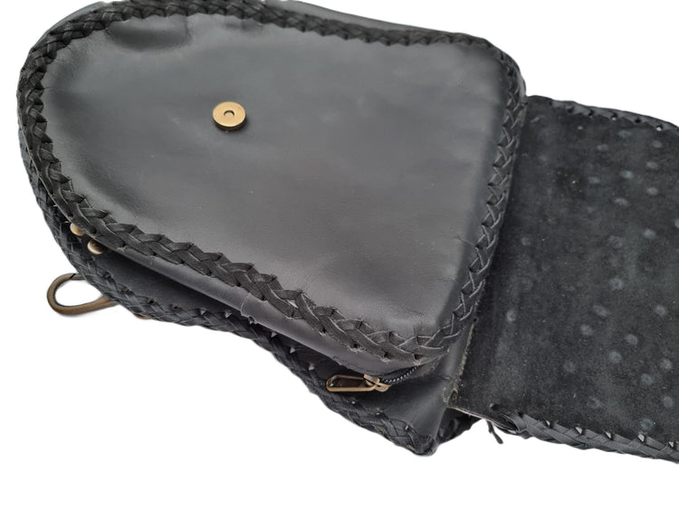 Steampunk Leather Backpack, Black Leather Rucksack, Leopard Hair Backpack, Punk Goth Backpack, 80s Vintage Style Bag, Handmade Unisex