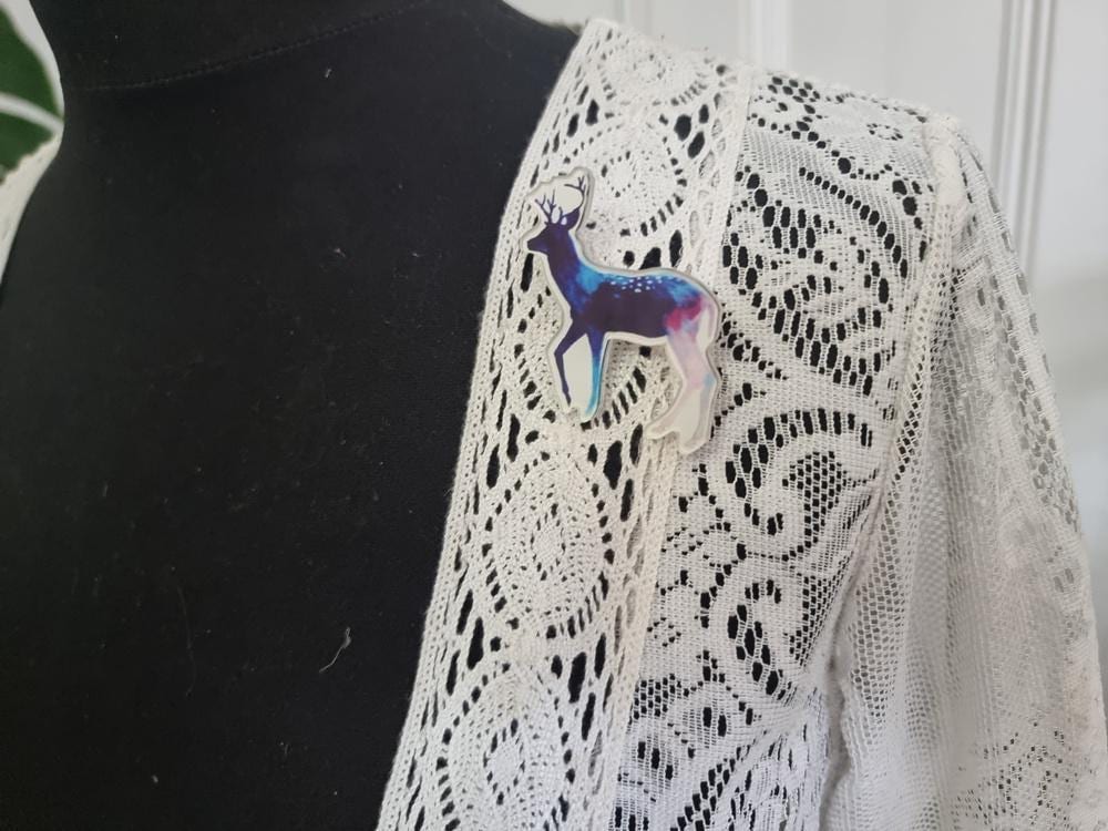 Celestial Deer Brooch: Laser-Cut Galaxy Stag Pin