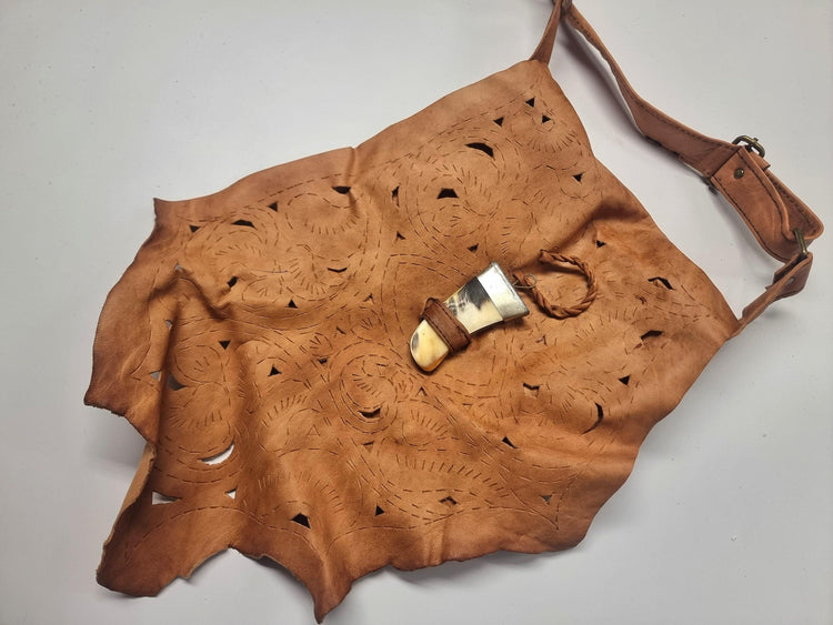 Moroccan Leather Crossbody Bag, Handmade Boho Leather Purse, Tribal Horn Buckle Satchel, Festival Shoulder Bag, Artisan Leather Handbag